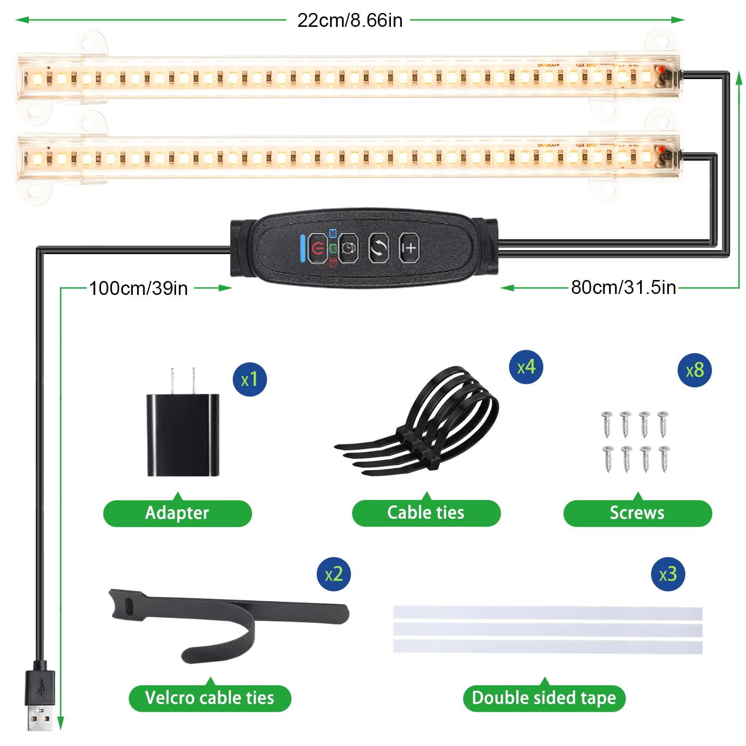 8.6" LED Grow Light Strips, Full Spectrum 3500K Grow Lights For Indoor Plants 3 Head With 3 9 12h Timer 10 Dimmable Levels Suitable For Seedling Succulent And Plant Shelf 2 Pack