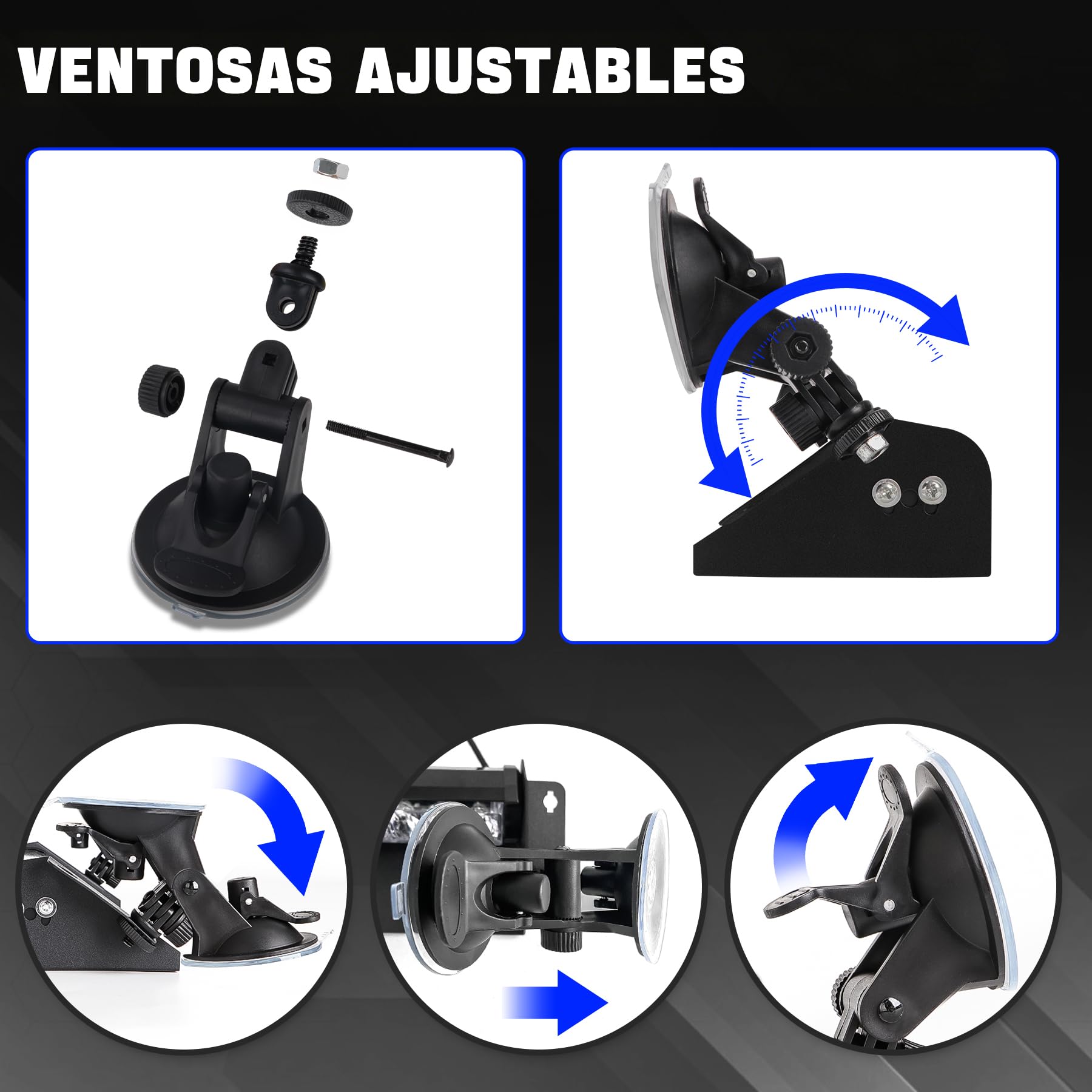 Barra LED Estroboscópica 15 Pulgadas Azul, 12 LED, 12-24V, 9 Modos, Base con Ventosa, Luz de Emergencia para Coche, Camión, Furgoneta y Vehículos de Asistencia