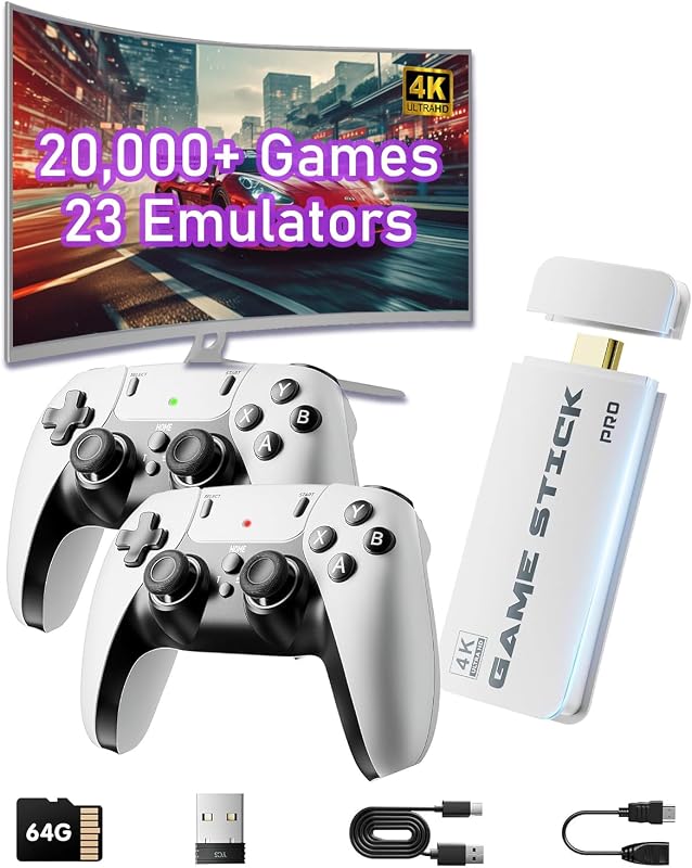 XYELLOWICON Console Rétro Stick TV 4K HDMI 20000+ Jeux 64Go
