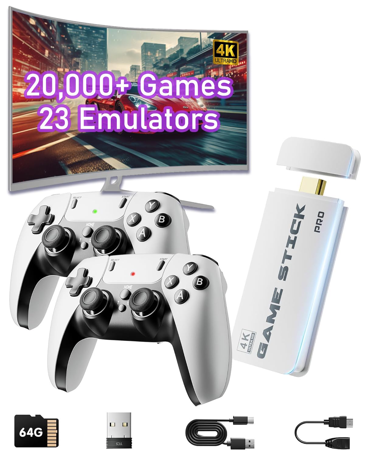 XYELLOWICON Console Rétro Stick TV 4K HDMI 20000+ Jeux 64Go
