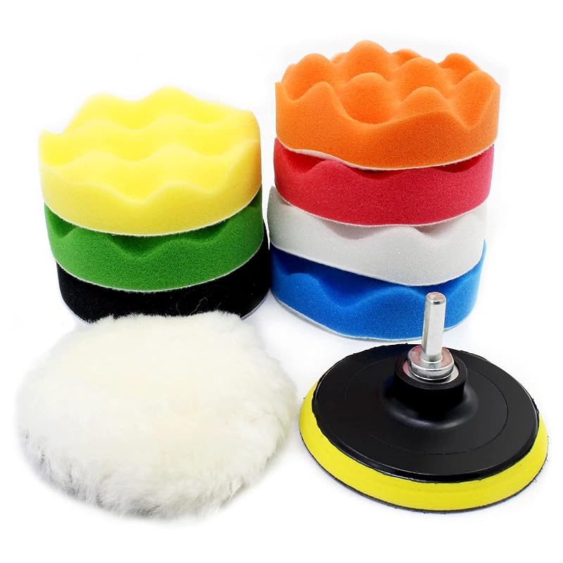Kit de Polimento para Furadeira OCR com Boinas de Espuma e Lã de 10 Peças, 10,2 cm