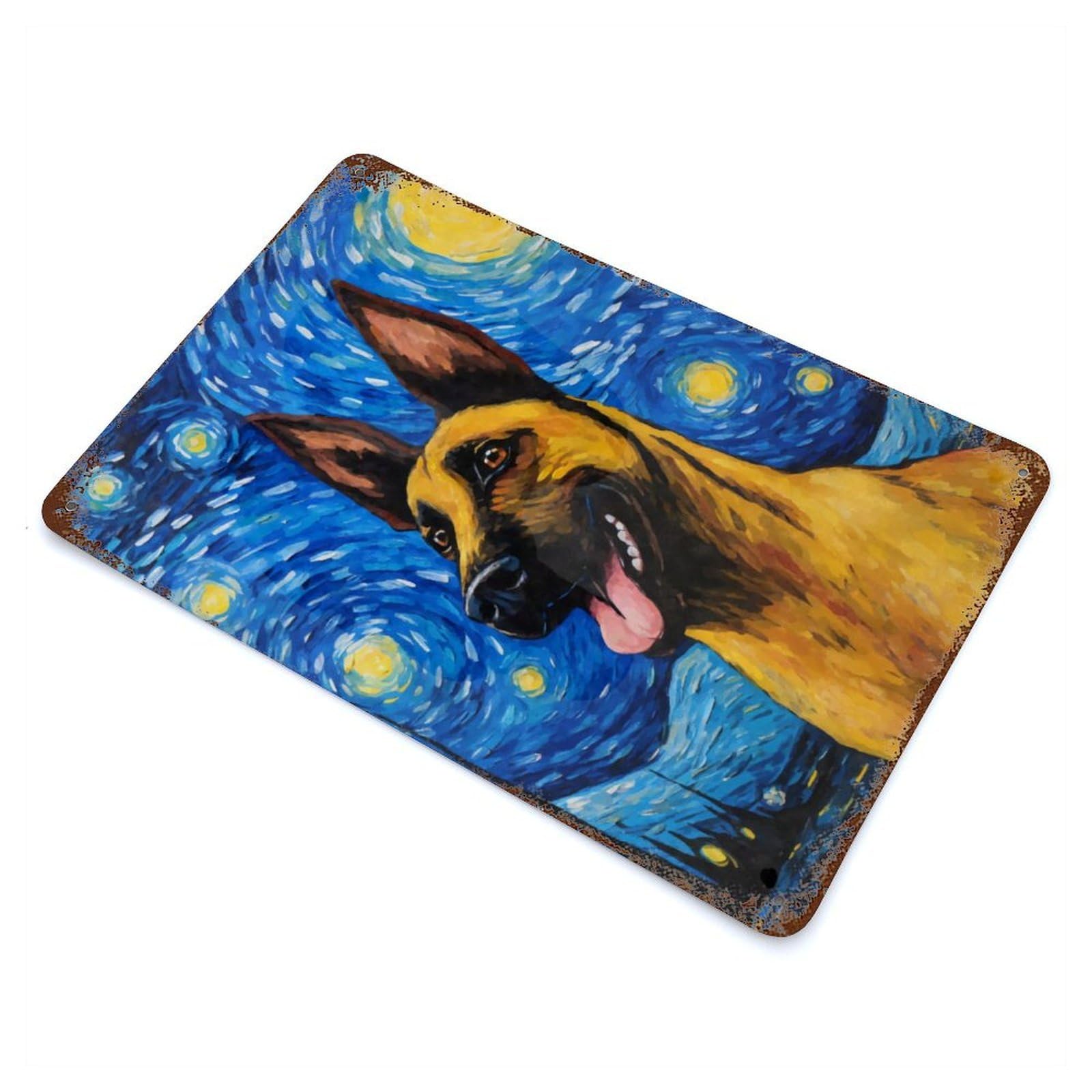 Belgian Malinois Night Aged Metal Wall Plaque 11.8"x7.9", Industrial Home Decor for Pub, Kitchen And Man Cave Decor