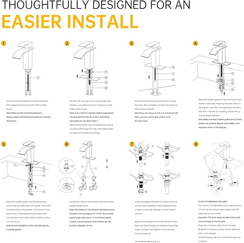 Miniatura 9 de Grifo de baño moderno de cascada de lavabo con un solo mango color oro cepillado para 1 o 3 agujeros con placa de cubierta y manguera