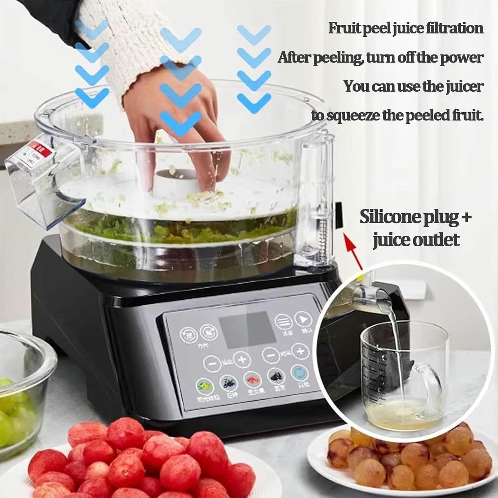 Pelador De Uvas Eléctrico, Pelador De Uvas Automático con Ajustes Ajustables Y Pantalla LCD, Gran Capacidad 500 G, para Cocina Casera para Uvas, Tomates, Arándanos Blanco