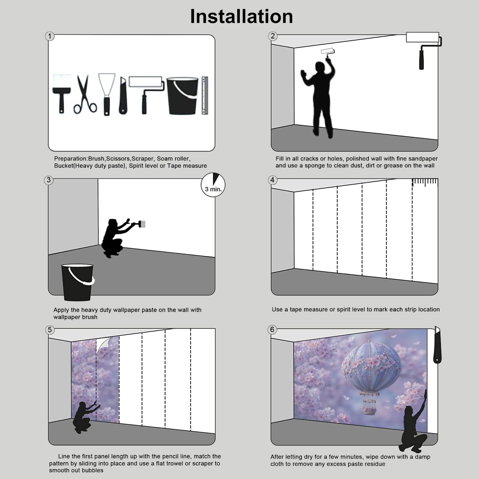 Papier Peint Panoramique Montgolfière Sakura, 250X175Cm (Lxh), Tapisserie Poster Geant Mural Rose Blush, Personnalisé 3D Pour Salon Chambre D'Enfants Décoration Murale Paysage De Rêve