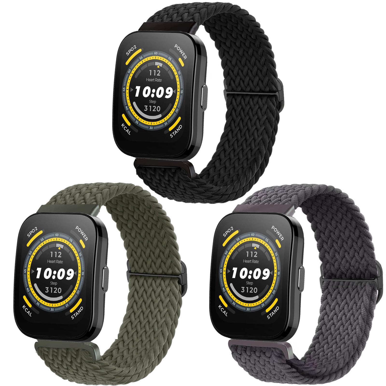 ViCRiOR Paquete de 3 correas elásticas trenzadas para reloj compatibles con Amazfit Bip 5/GTR 4/GTR 3 Pro/GTR 3/GTR 2/GTR 2e/GTR de 47 mm, correa elástica de nailon de 22 mm para Amazfit Cheetah