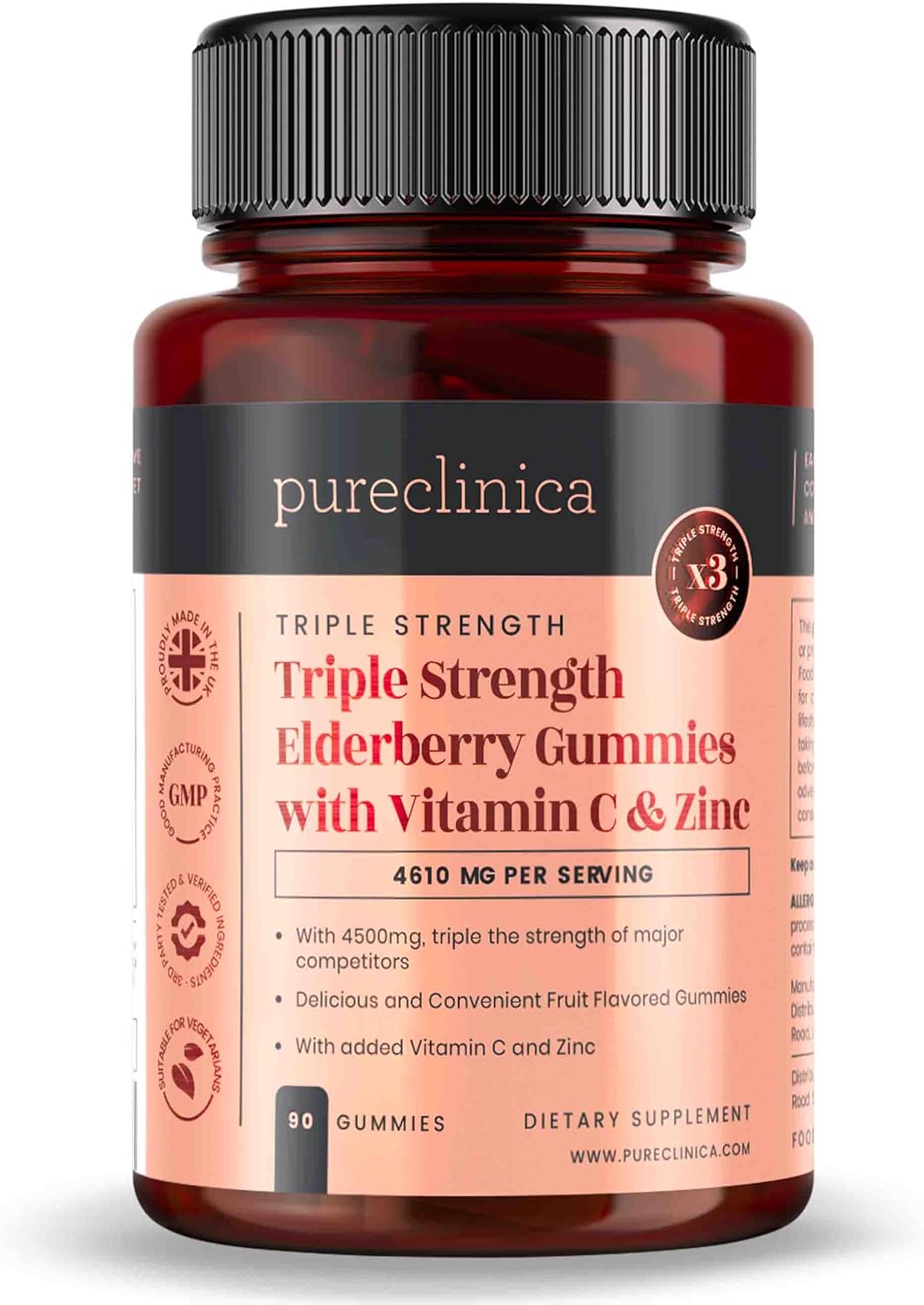 Triple Strength Immune Support – Elderberry Gummies with Vitamin C & Zinc x 90 Gummies