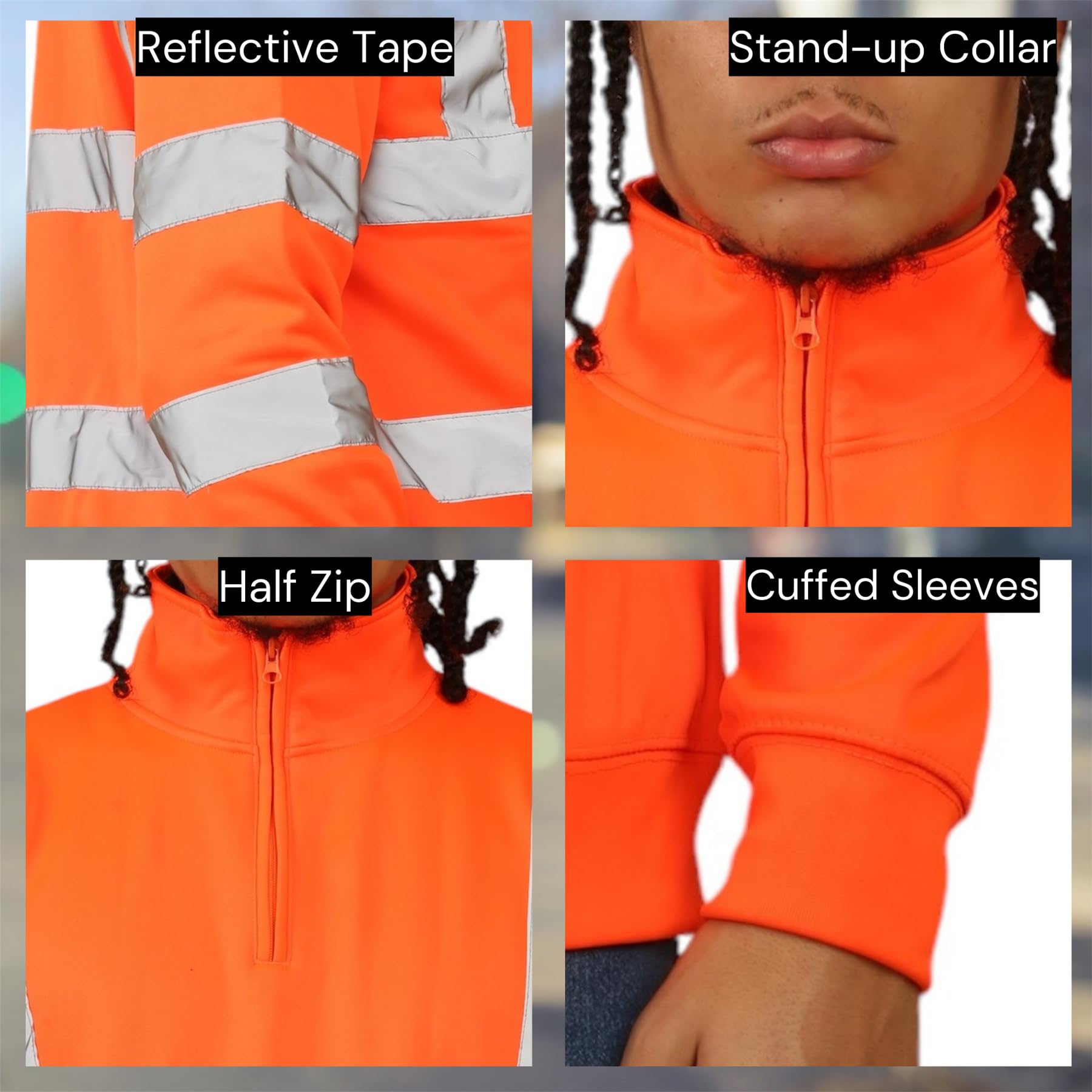 Homme Veste Haute Visibilité, Quart Pull Homme Zippé, Veste Réfléchissante, Manches Longues Sweat Polaire Pull Securite