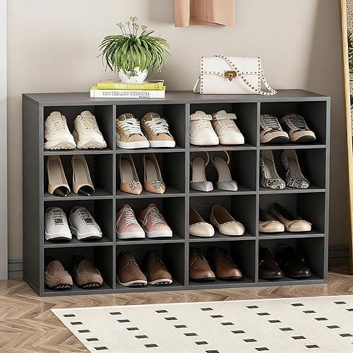 Miniatura 12 de Garden 4 you Organizador de zapatos, zapatero de madera de 5 niveles con 2 estantes de almacenamiento y 9 cubículos, armario organizador de zapatos