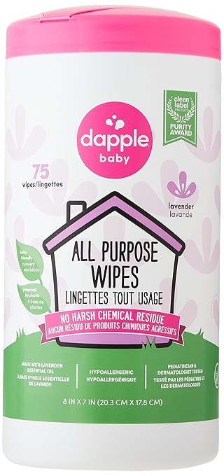 Dapple Baby 全能清洁湿巾 - 婴儿安全，自然玩具及高脚椅清洁湿巾，植物成分，甜美薰衣草香