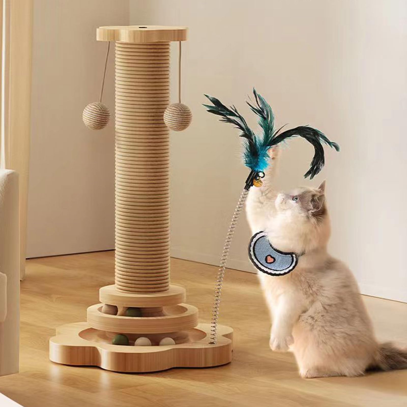 PANGBOER Divertido rascador con colgante para mascotas, juguete interactivo pequeño y grande para gatos de interior