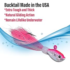 Dr.Fish 3 Pack Bucktail Jig Saltwater Fishing Jig Buck Tail Hair Lure Surf Fishing Bass/Striper/Mackerel/Halibut/Flouder Lure Pink 1/2oz