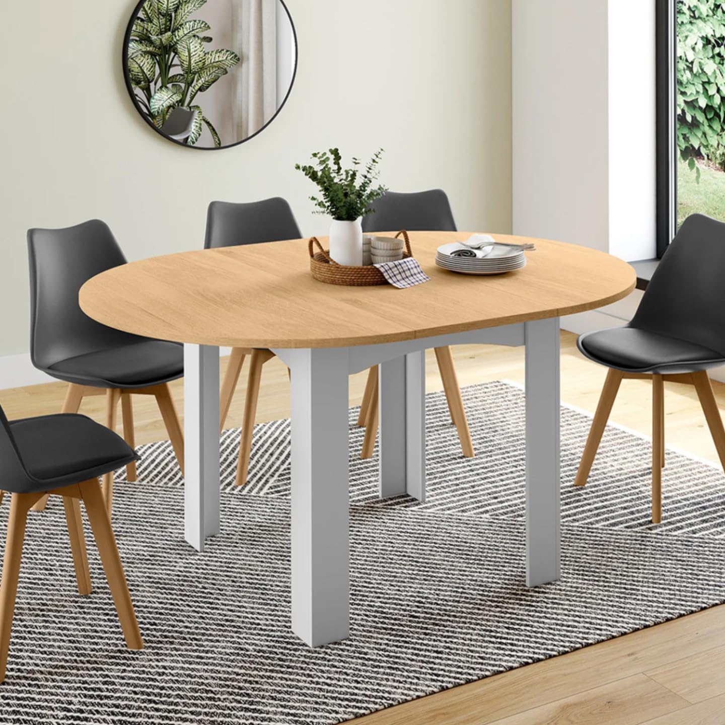 IDMarket - DONA tavolo da pranzo rotondo allungabile 4-8 persone piano faggio bianco 110-150 cm