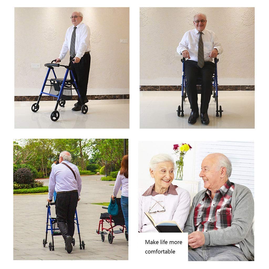 Andador, Andador con Asiento y Ruedas, Andador para Personas Mayores, Andador Ligero Plegable multifunción de Cuatro Ruedas para Ancianos Interesting