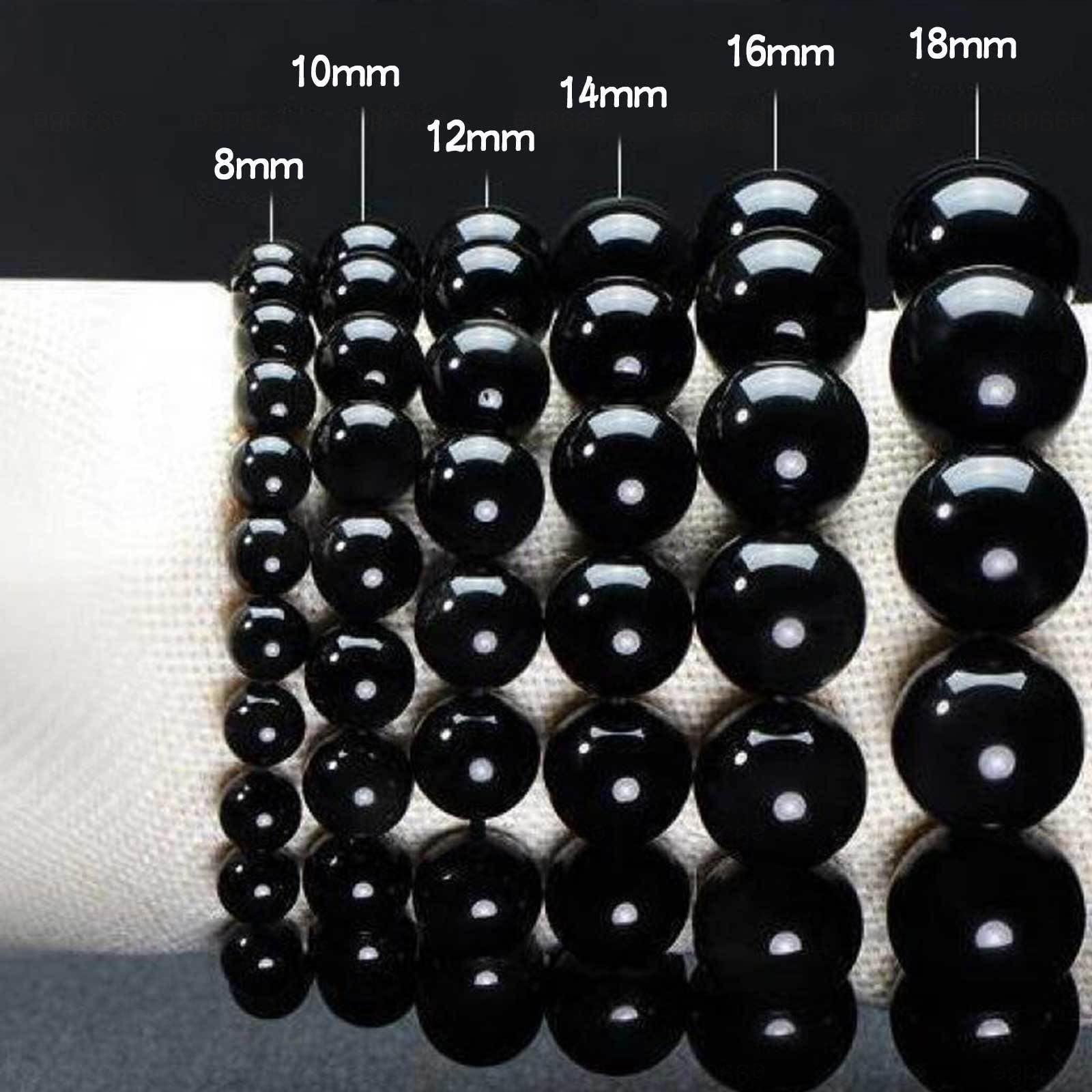 Natürliches Schwarzes Obsidian-Schutzarmband für Damen und Herren – Handgefertigtes Edelsteinarmband - Yoga-Armband - Stretch-Armband mit Runden Steinperlen,16mm
