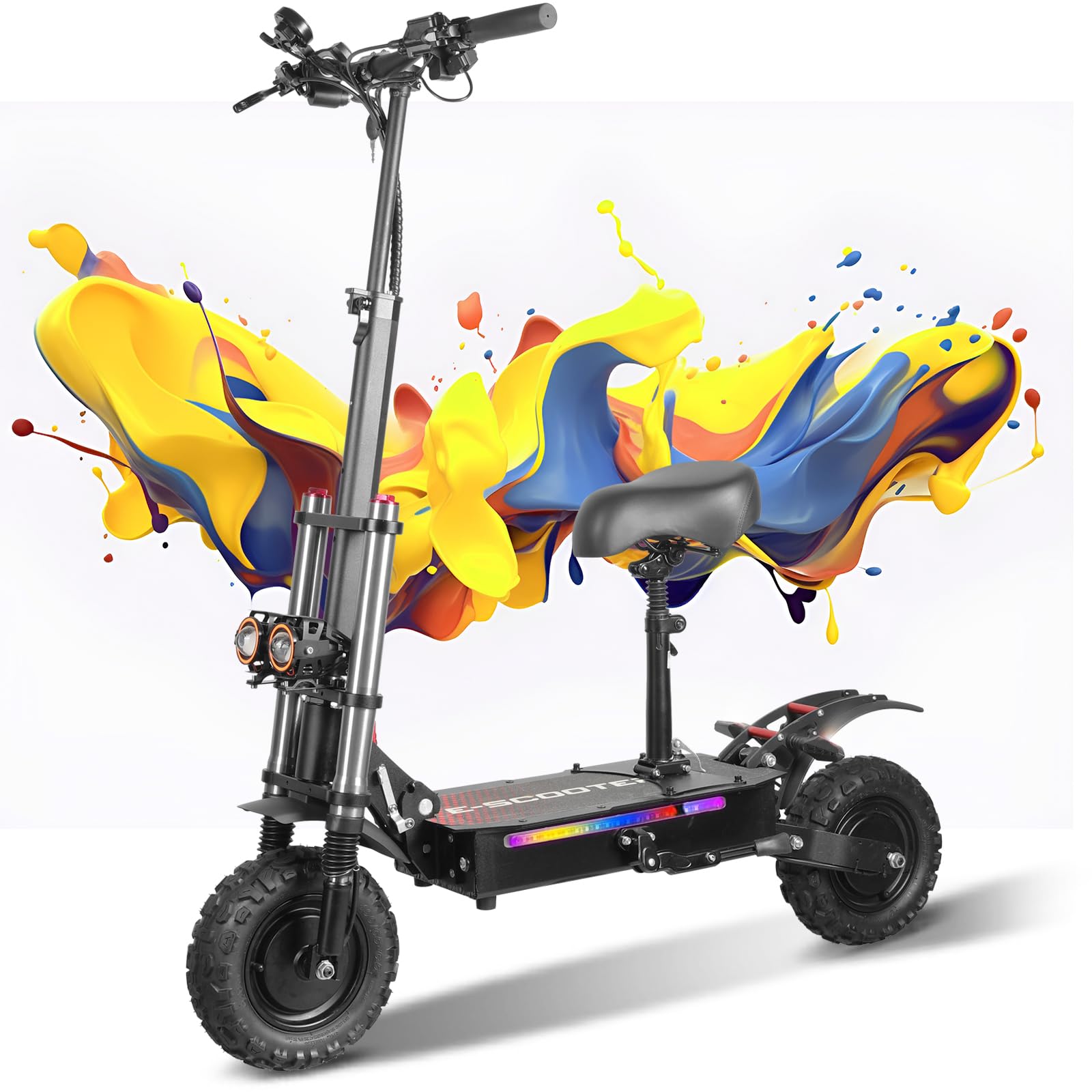 FREEBOY Electric Scooter - Adult Electric Scooter with Seat, 6000W Motor, 62 Miles Range, 50 Mph, 11" Off Road Tires, 4 Braking System, Foldable Fast Electric Scooter for Adults, Portable E Scooter