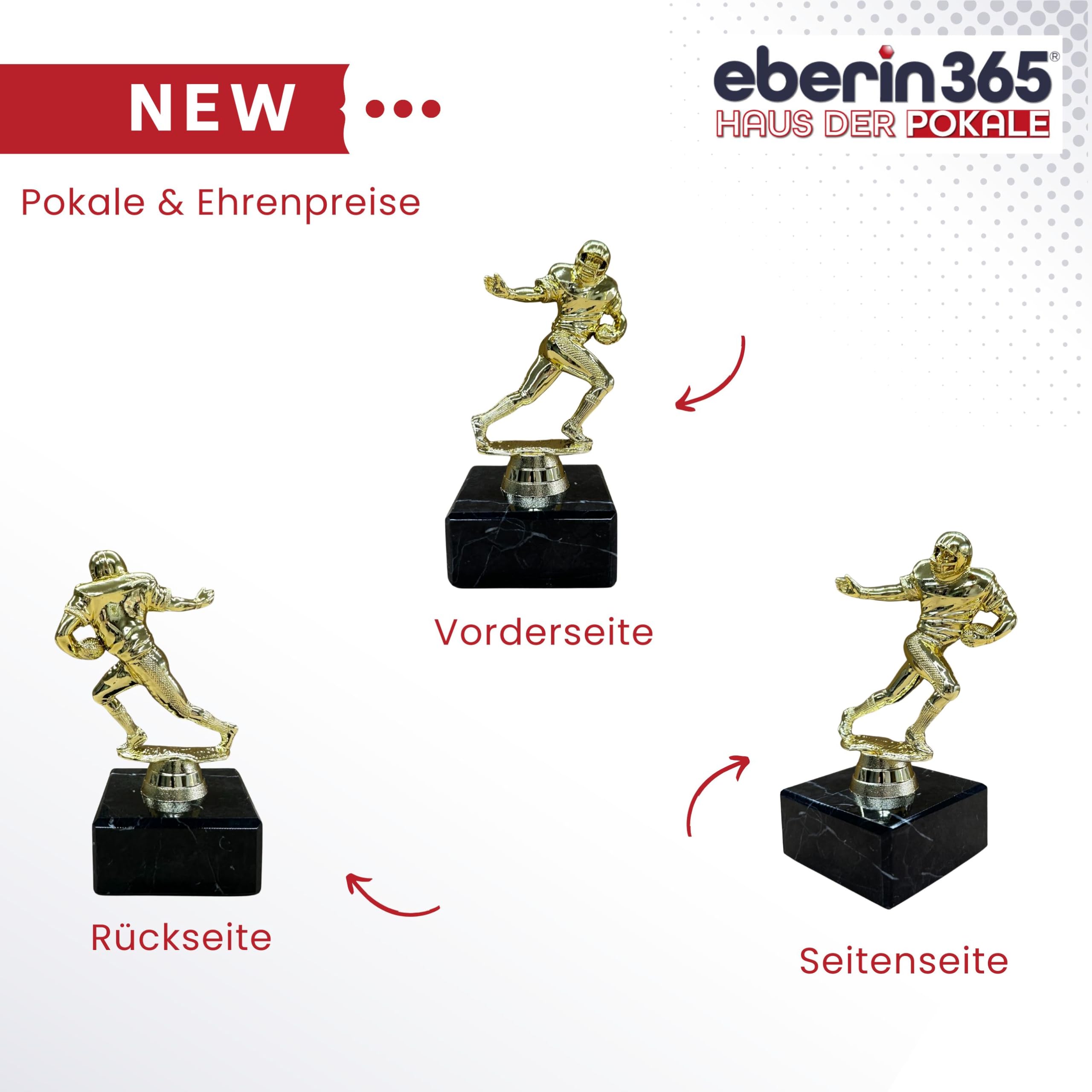 3er Set American Football Pokale in Goldoptik, mit Marmor- & Pokalsockel, inkl. Gravurschildern | ca. 13 cm, 23 cm & 30 cm hoch | ideal für Turniere, Teams & Ehrungen