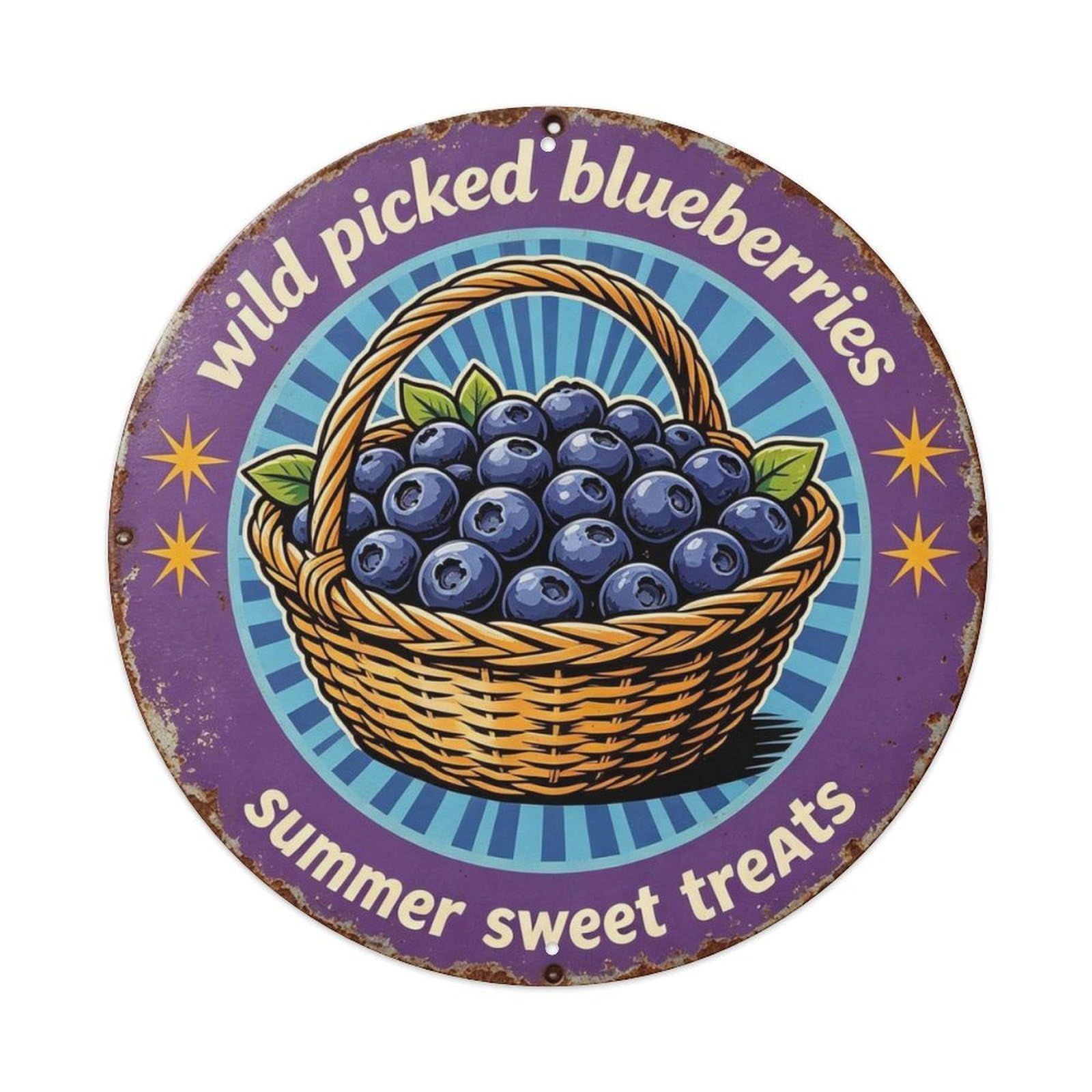 Wild Picked Blueberries Metal Tin Sign Plaque