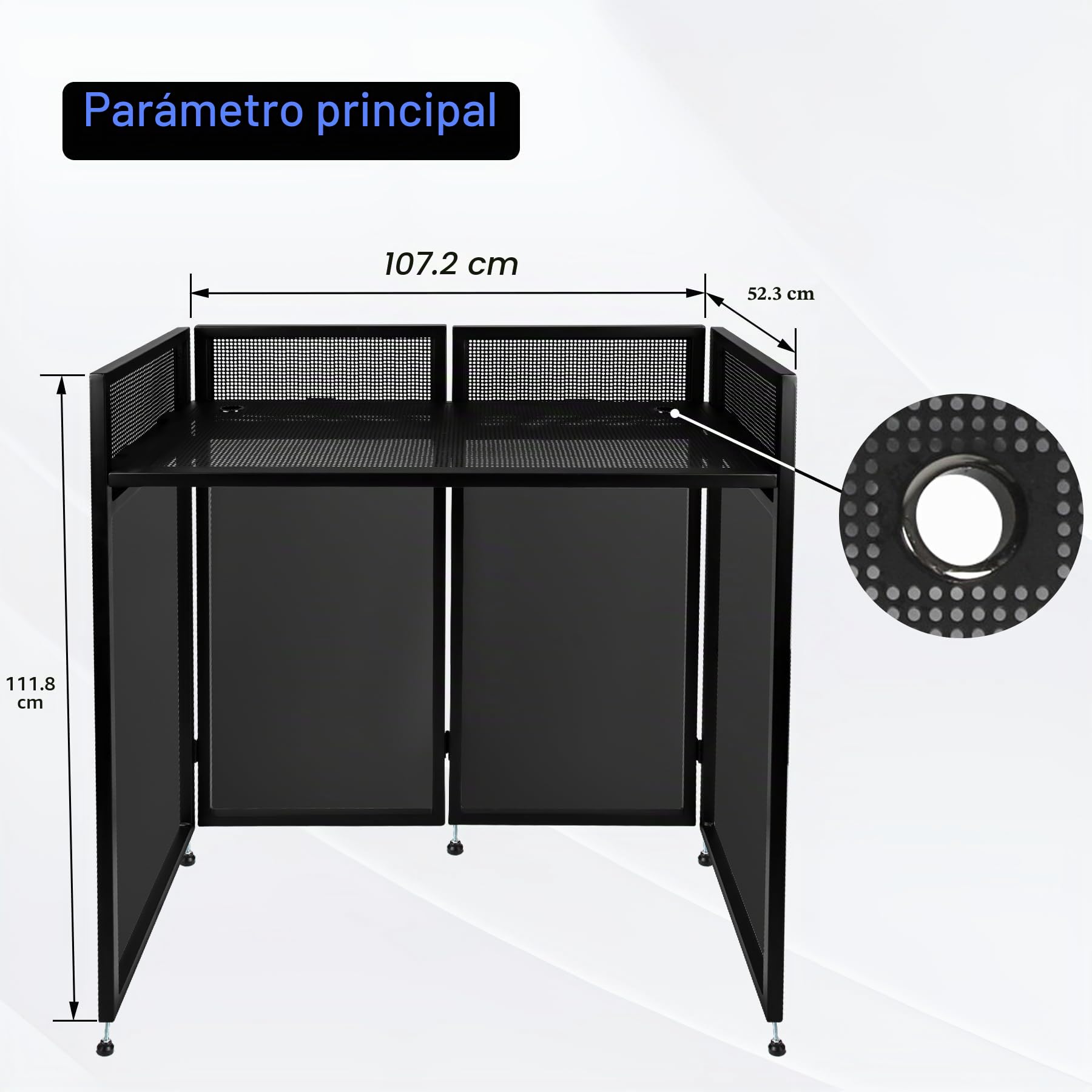 Neoaider Cabina de DJ portátil de 20 x 42 x 44 pulgadas, cabina de fachada de DJ con telas blancas y negras, soporte de mesa de DJ de altura ajustable de 4 pulgadas, marco de metal plegable para