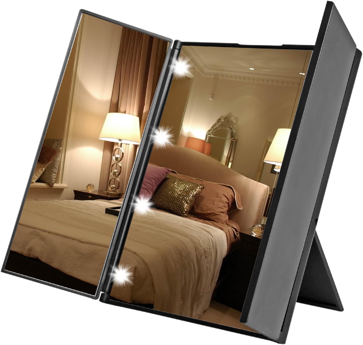 Foldable LED Makeup Mirror - Tri-Fold Portable Vanity Mirror With Lights for Travel
