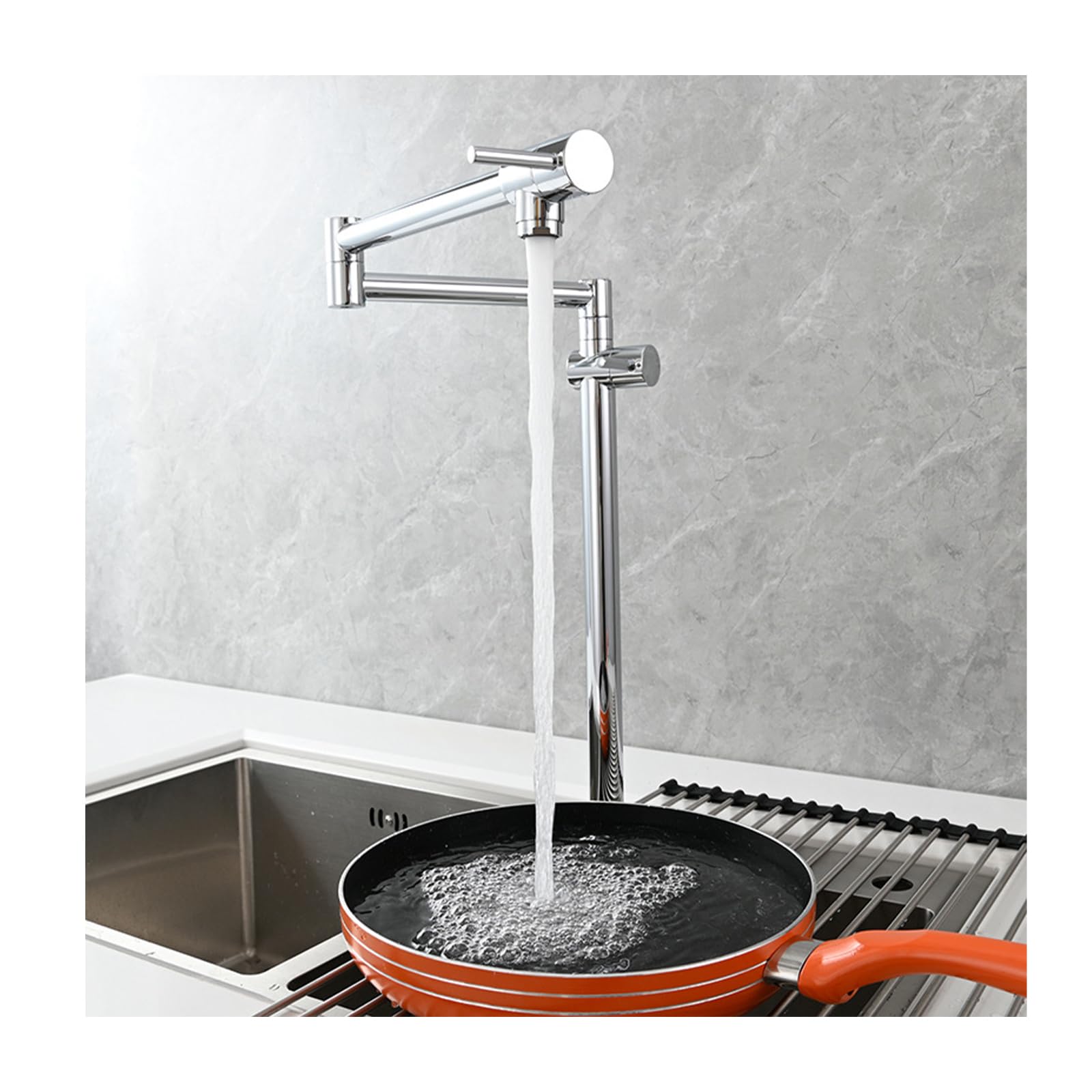 Robinet de cuisine pliable en laiton massif chrome avec bras extensible