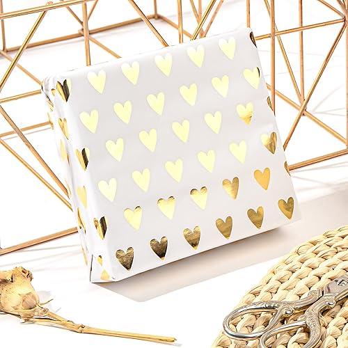 Miniatura 2 de LeZakaa Rollo de papel de regalo dorado, mini rollo, patrones geométricos, floralcorazón para boda, despedida de soltera, cumpleaños, 17 x 120