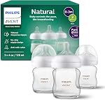 Biberons en verre Philips Avent Natural avec tétines à réponse naturelle (débit lent, débit 2), 4 oz, paquet de 3, SCY910/03
