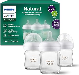 Avent - 3Pk Glass Natural Baby Bottle With Natural Response Nipple, 4Oz