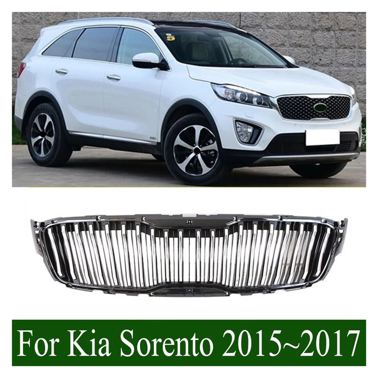 Osłona chłodnicy Rama Wykończenie Stylizacja samochodu Remont Przednia osłona chłodnicy Wyścigowa osłona chłodnicy Tuning Kompatybilny z Kia Sorento 2015-2017 ABS(Gloss Black)