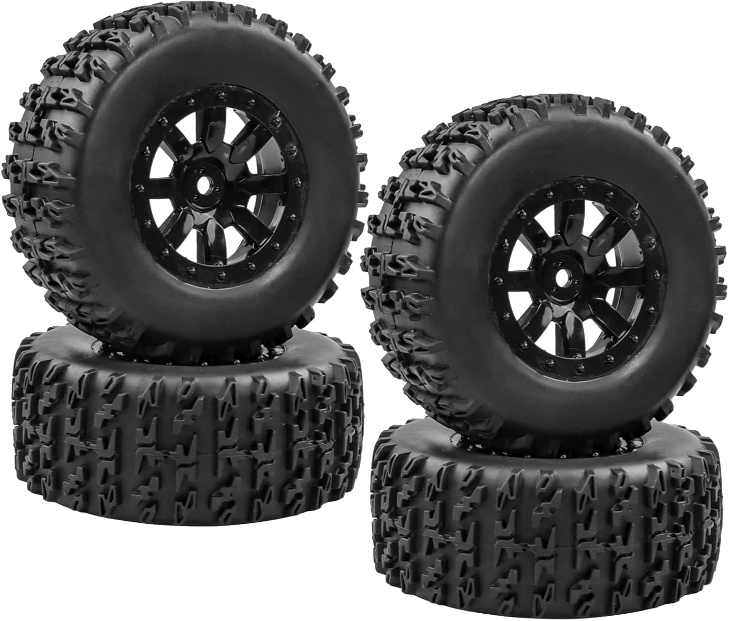 1/10 RC Short Course Truck Wheels and Tires Combo (Pre-Glued, Hex 12mm) for 1/10 Traxxas Slash 2WD/4WD Losi Tenacity Redcat Blackout SC Exceed RC Buggy Car, 4-Pack (Y-Shape)