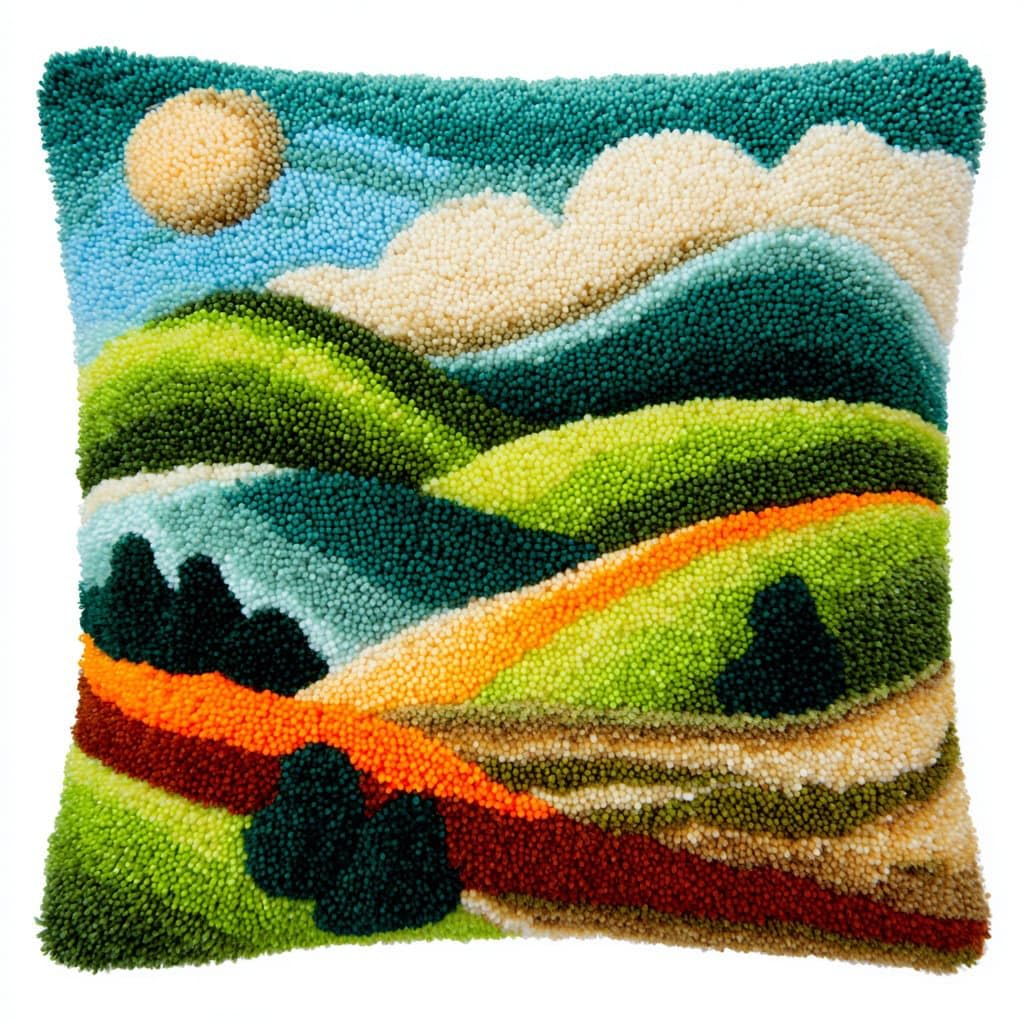 WallustrioaW Latch Hook Cushion Kits 17x17in,Pastoral Scenery
