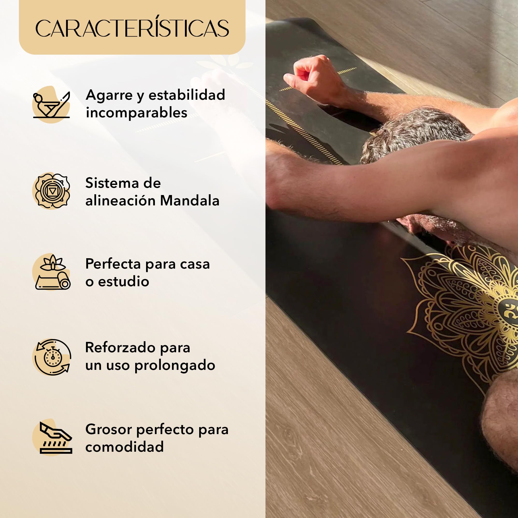 Yoga Mat, Edición Dorada Mandala, Esterilla de yoga antideslizante, Materiales ecologicos Colchoneta para pilates y yoga incluye bolsa de transporte