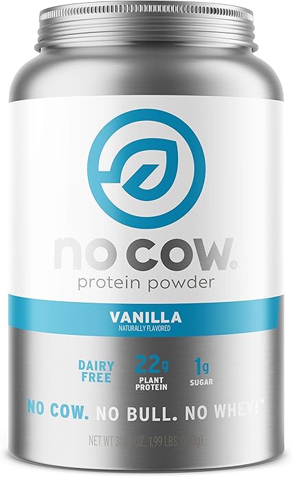 Amazon Com No Cow Vegan Protein Powder Vanilla 22g Plant Based Protein Recyclable Aluminum Container Scoop Non Dairy Soy Free Low Sugar Low Net Carb Gluten Free Naturally Sweetened Non Gmo Kosher