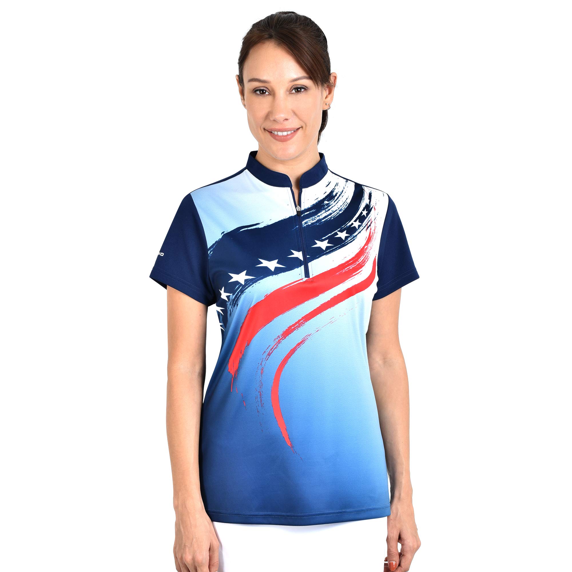 SAVALINO Women's Bowling Shirts, American Flag, Professional Bowling Jerseys, Ladies Tops S-4XL