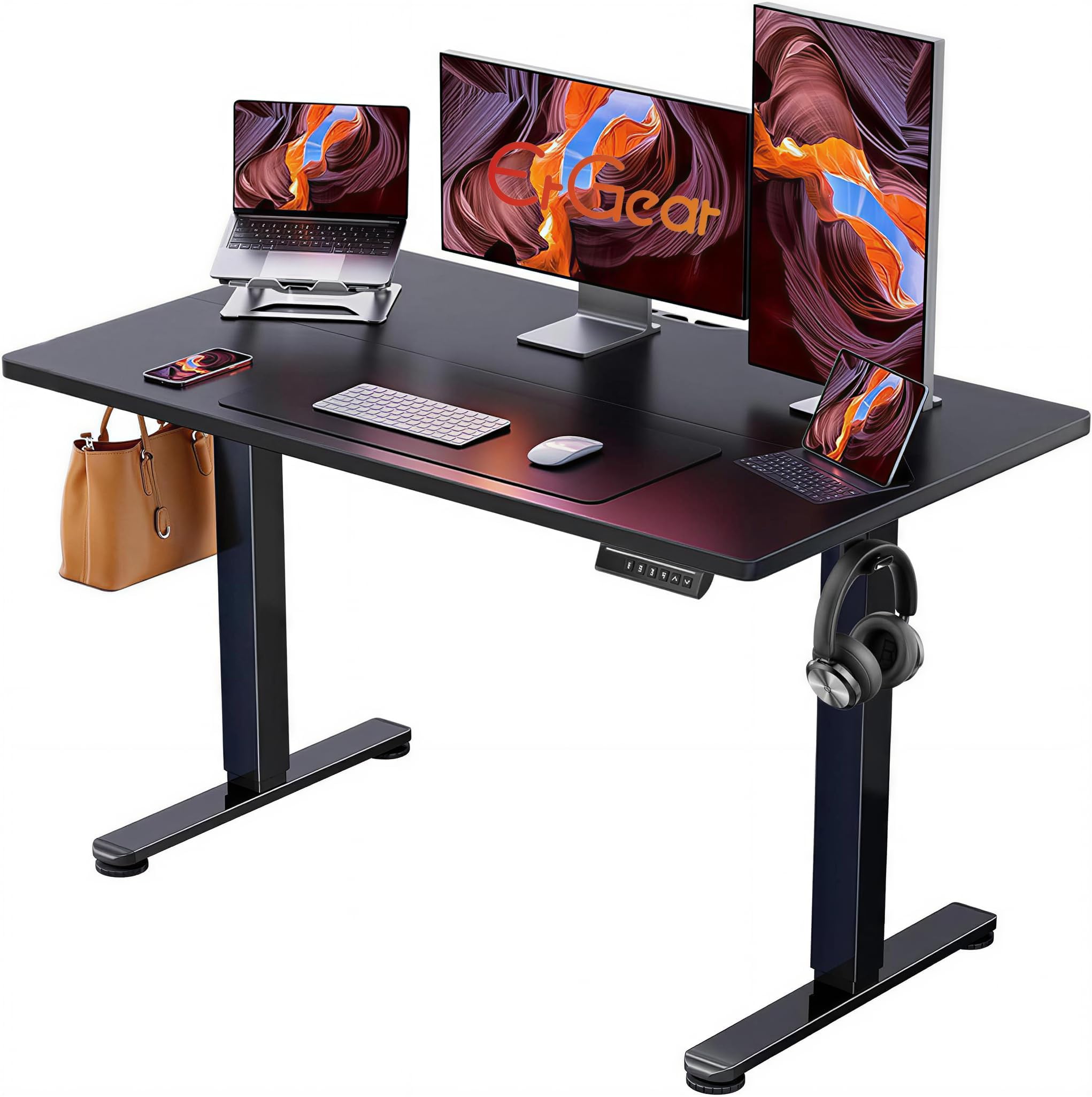 Height Adjustable Electric Standing Desk, 47.2 x 23.6 Inches Sit Stand up Desk, Memory Computer Home Office Desk with Two-Piece Desktop (Black)