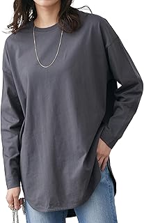 [ピエロ] ロングスリーブ Tシャツ レディース コットン (クルーネック/オーバーサイズ) 重ね着 レイヤー ロンT 長袖 カットソー トップス