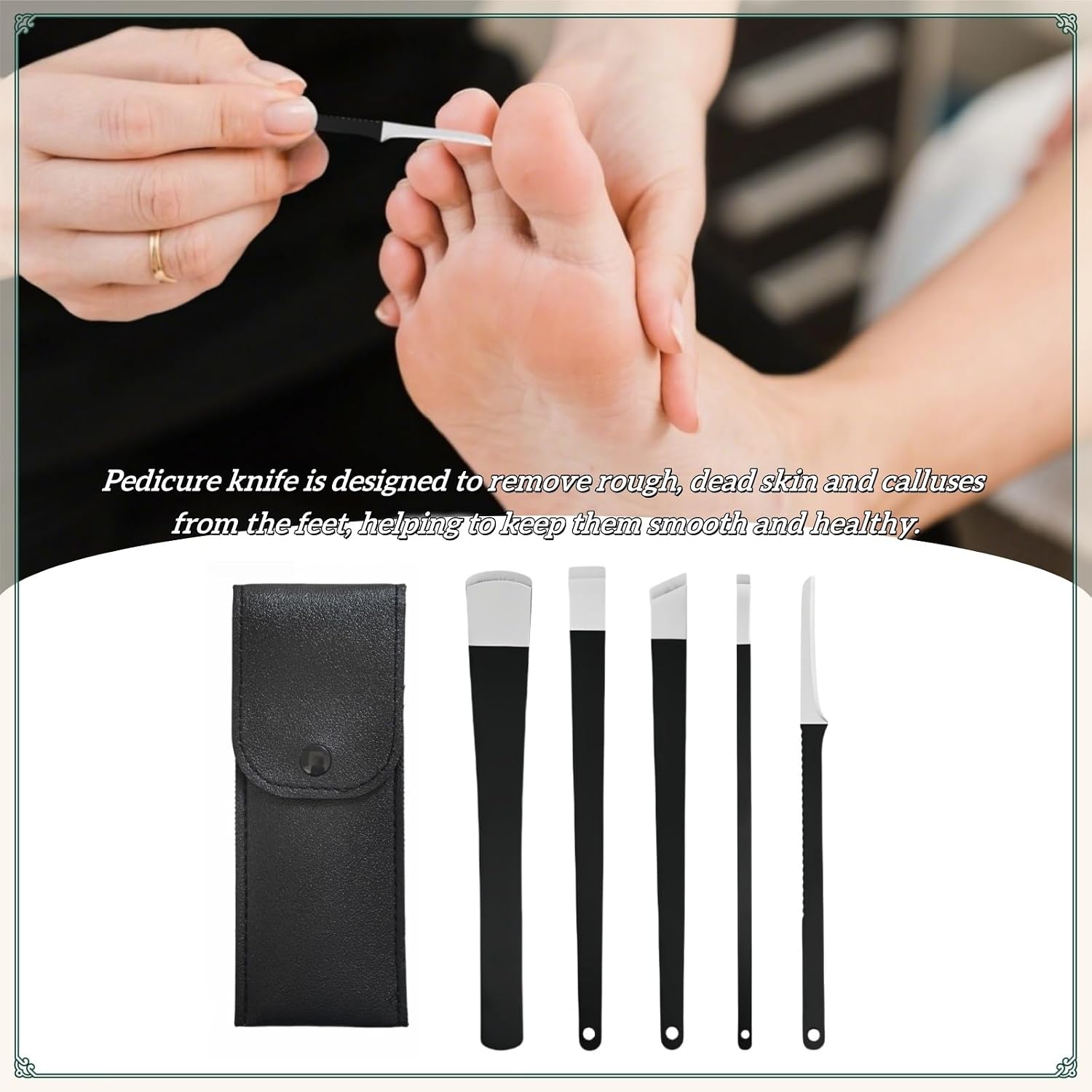 5 Pcs Pedicure Knife Set with Storage Bag – Professional Ingrown Toenail Removal Kit, Foot Scraper & Callus Remover Tools, Foot Razor for Callus Removal, Nail Scraper & Ingrown Toenail Tool for Feet