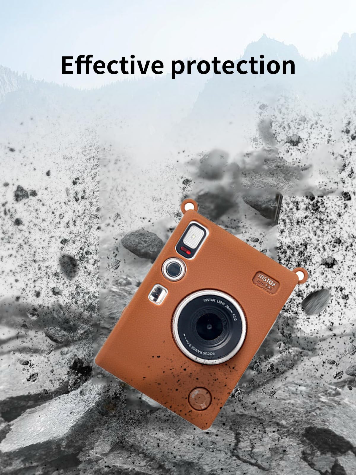 BOVUGAC Funda para cámara instantánea Fujifilm Instax Mini EVO, protección suave, funda de silicona para accesorios Instax Mini EVO, color marrón