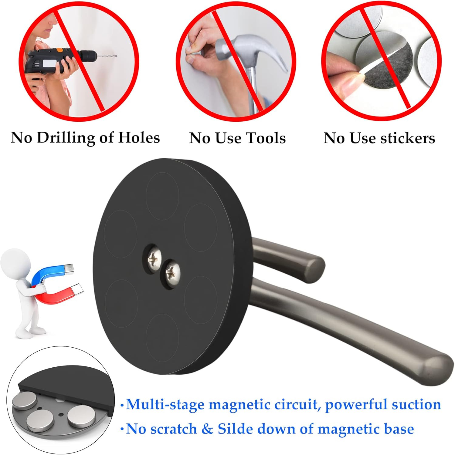 ULIBERMAGNET 2 Pack Magntic Coat Hooks and 2 Pack Magnetic Hooks for Indoor & Outdoor Hanging Towel Coat Umbrella BBQ Grill