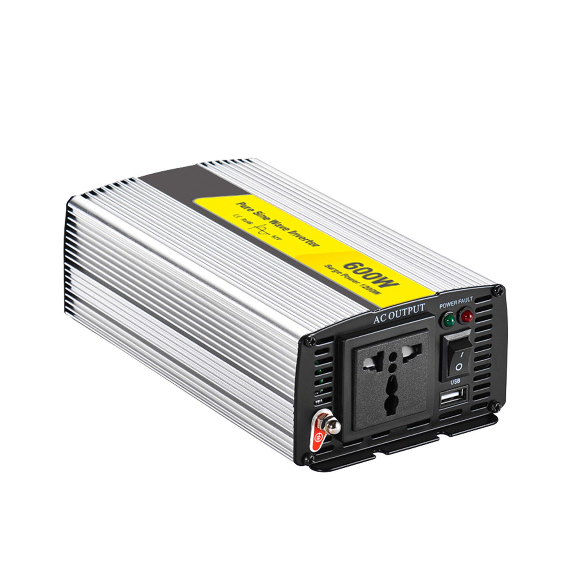 Inversor para Automóvil De 600 W, Inversor De Onda Sinusoidal Pura De CC 12V / 24V A CA 220V, con Puerto De Carga USB Y Toma De CA, Adaptador De Convertidor De Batería