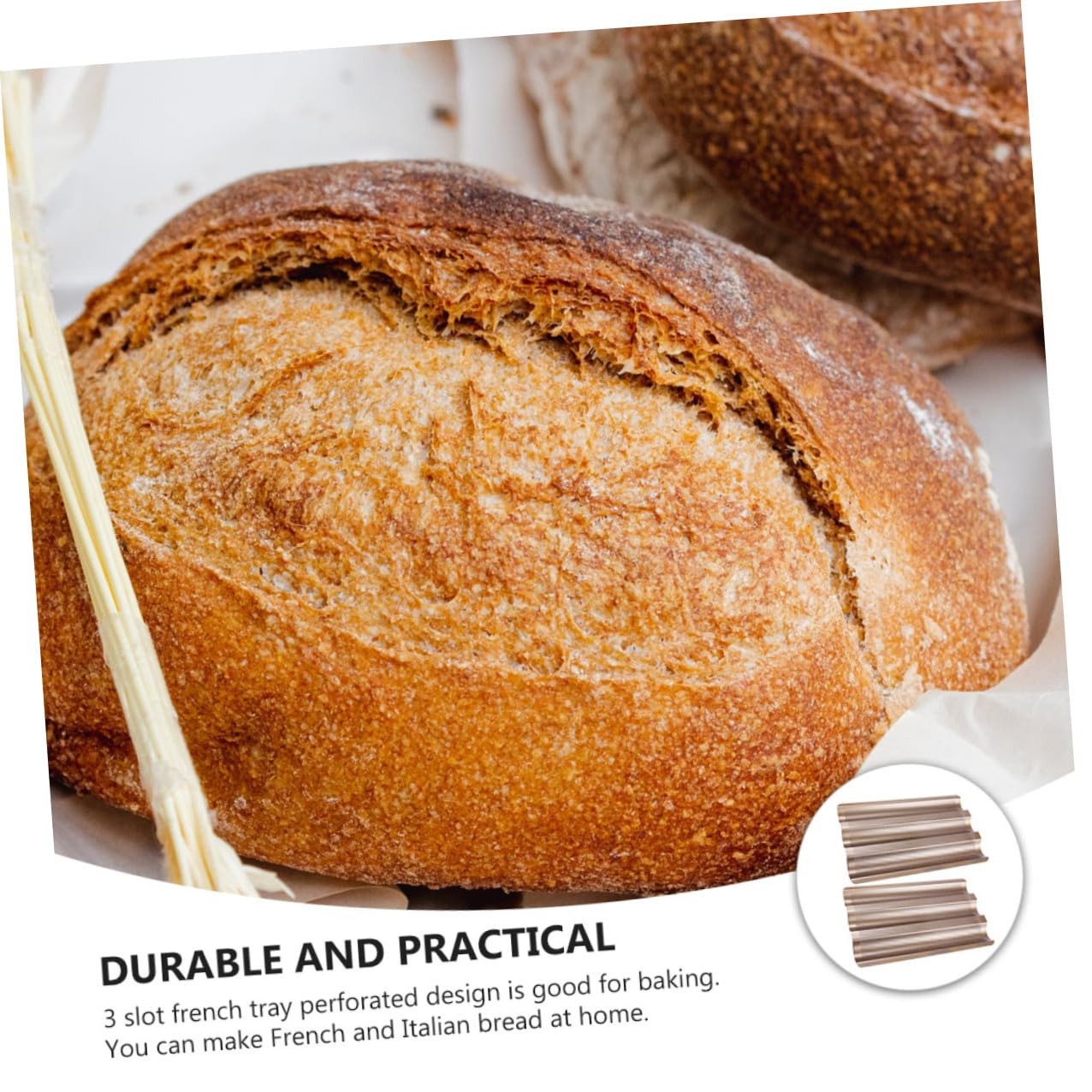 Baluue 2 pièces Moule à Baguette Français Acier Doré Compartiments Perforés Antiadhésif Conduction Rapide pour Cuisson Uniforme Lot