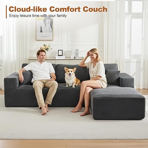 Miniatura 7 de Sofá modular Cloud de 106 pulgadas con diván en forma de L, moderno sofá modular sin hueso con asiento profundo, sofás tapizados para sala de estar