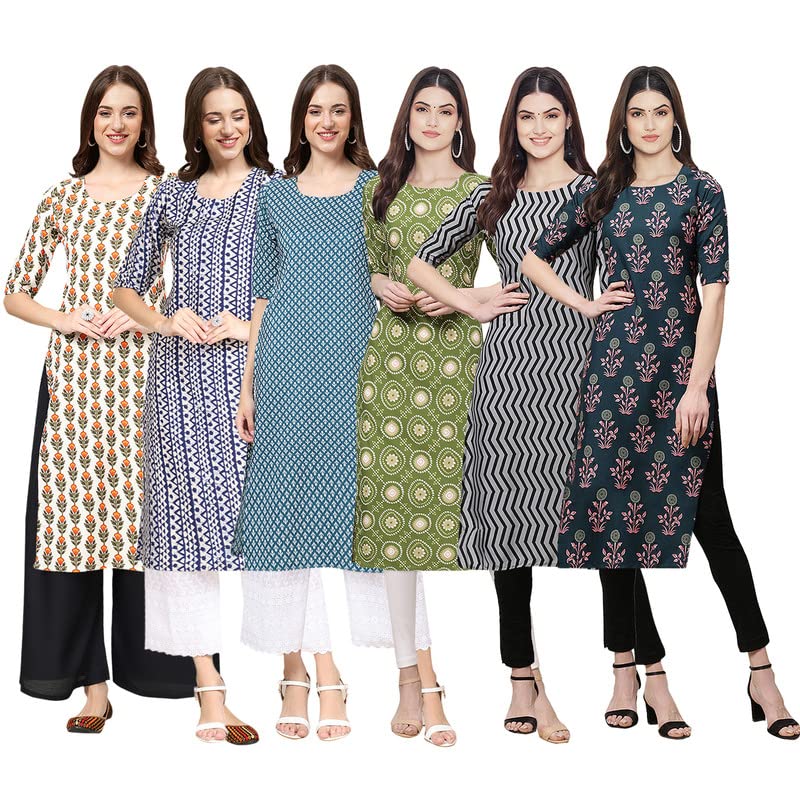 Pinkmint Women's Crepe Digital Print Straight Kurta [Pack Of 6](Qv-352-348-351-338-336-335-M)