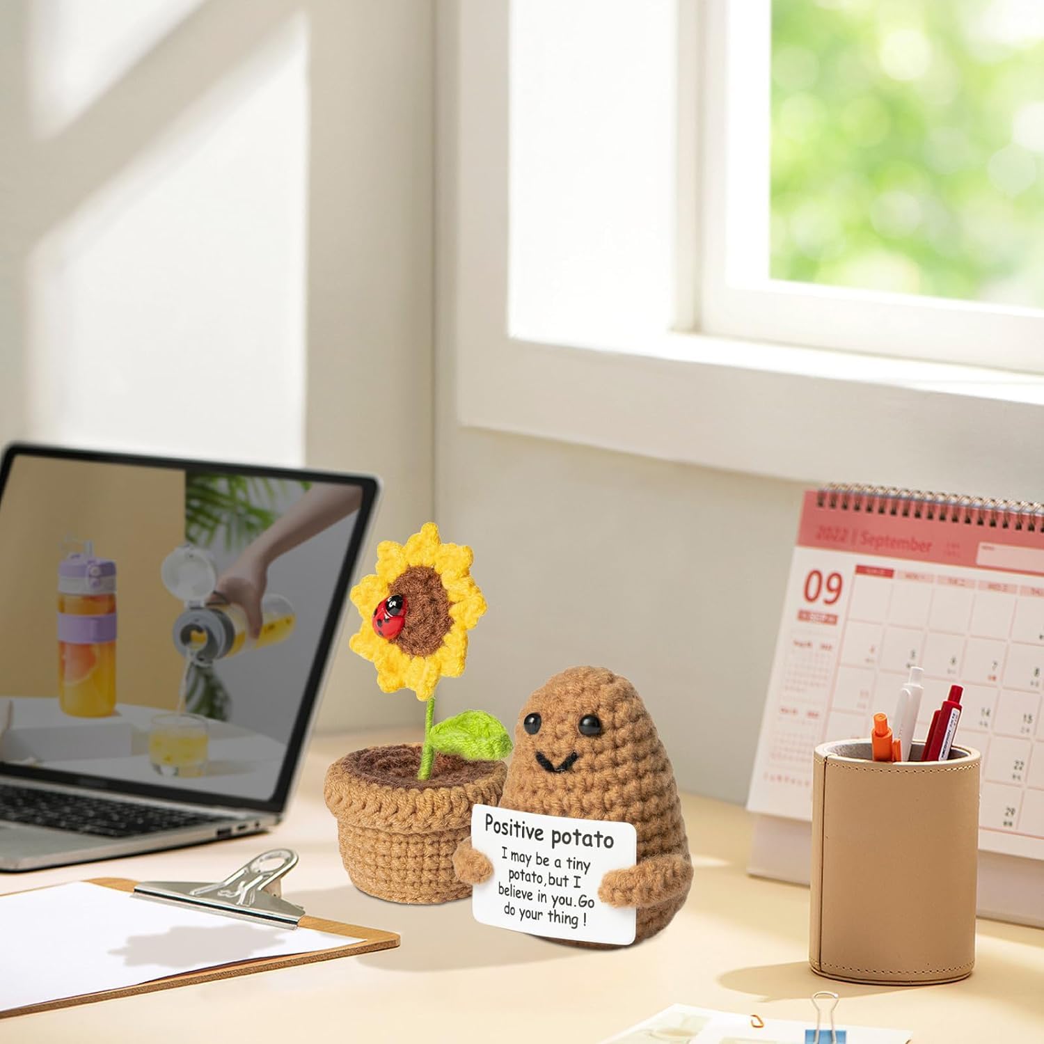 Bambola Di Patata E Girasole A Maglia - Decorazione Positiva, Regalo Per Bambini - Foto 6