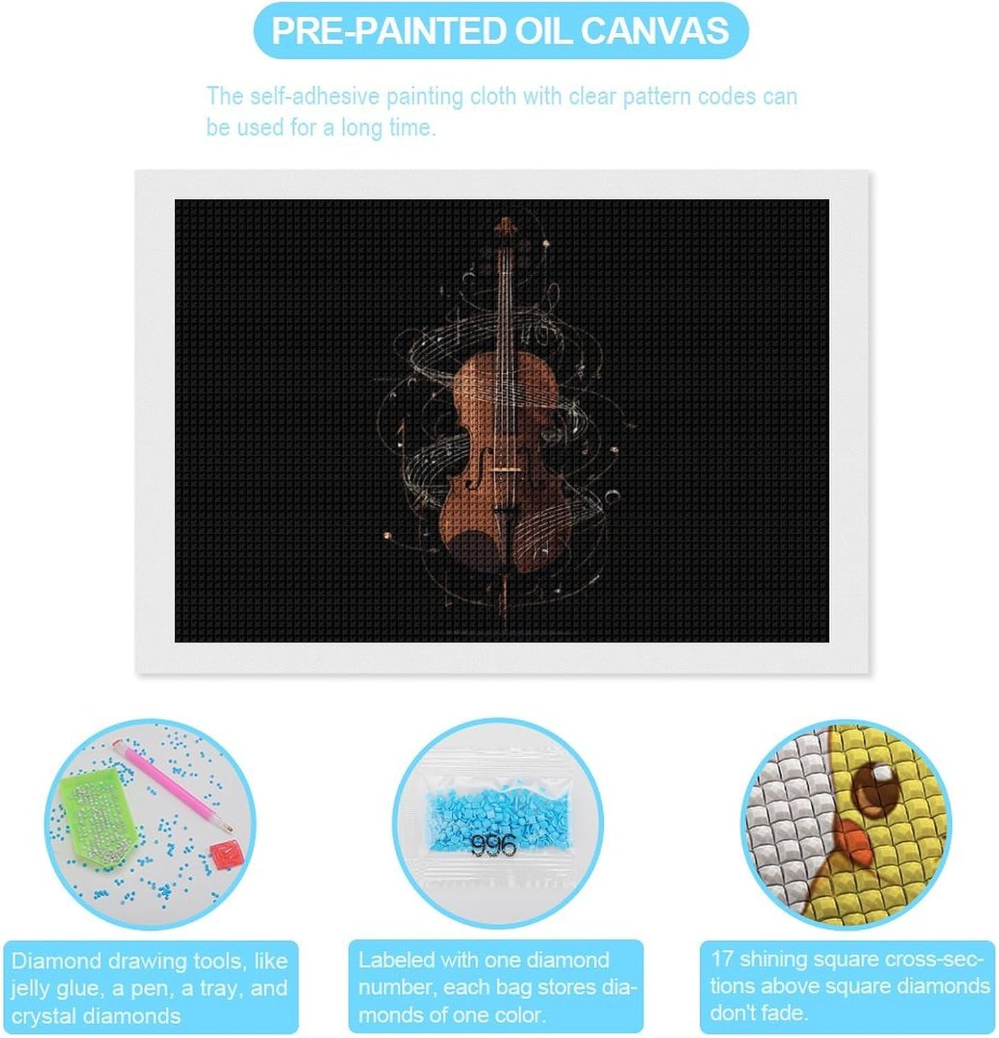 Violin Music Notes Diamond Art Kits for Adults DIY Funny Square Drill Wall Decor Painting image 3