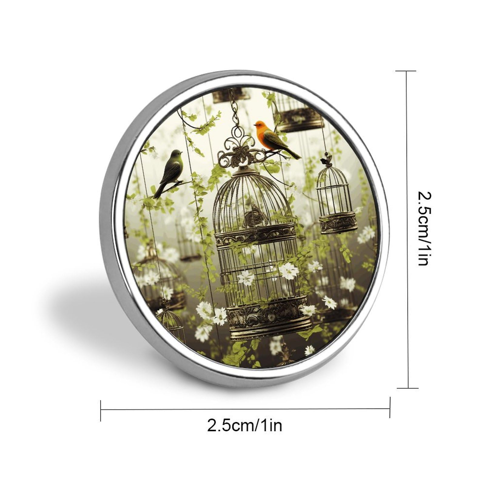 Aluminium Alloy Round Badge Brooch Pins for Men Birdcages And Birds Brooches Elegant Pin for Women Fashion Button Badges Brooch Badge for Hats Jackets Shirts