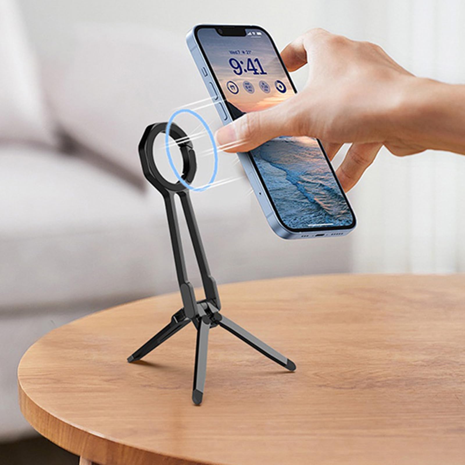 Treppiede magnetico del supporto del telefono Rack 360 Rotazione Regolabile Molla Clip per Smartphone Tablet Video Fotografia