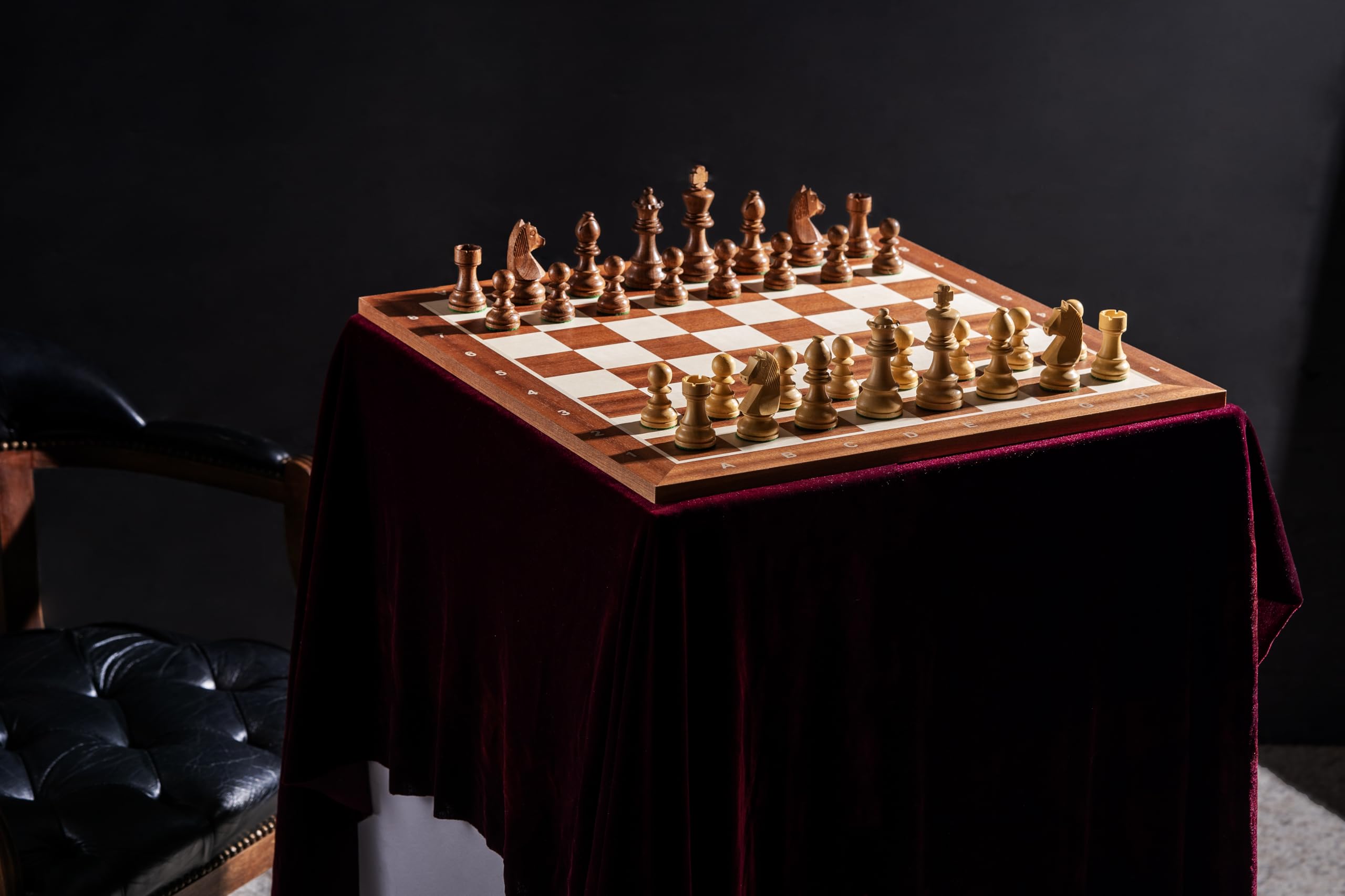 Sunrise Chess Schachbrett Nr. 5 Mit Beschreibung Mahagoni/Bergahorn Intarsien Turnier-Vorstand Elegantes Design Geschenkidee Ideal für mittlere Figuren Feldmaße: 50 mm