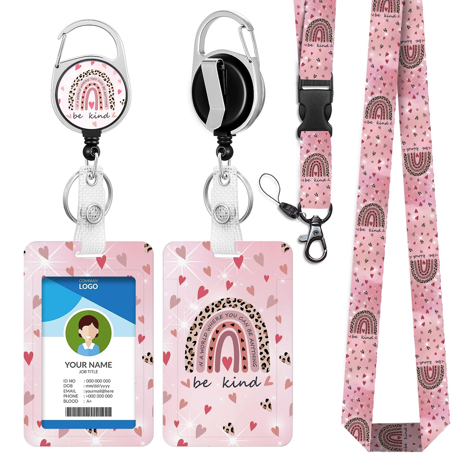 bolimoss Be Kind Lanyard with Card Holder, Cute Rainbow Retractable Card Holders for Nurse, Teacher Lanyard Neck Strap with Metal Clip & Safety Breakaway Release for Pass Holder Credit Card Keys — image 1