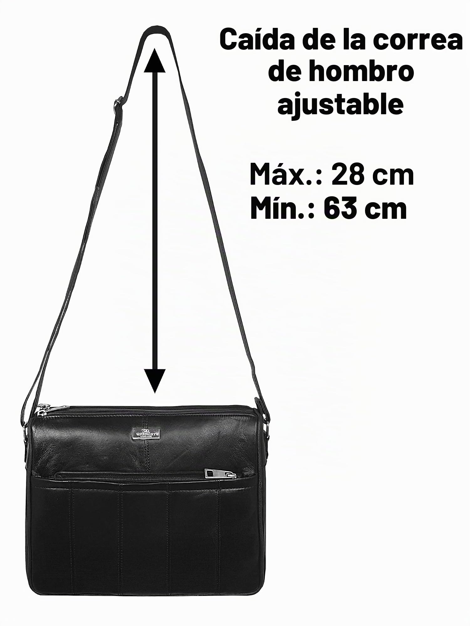 Quenchy London Bolso Bandolera de Piel Auténtica para Mujer, Bolso de Mano de Cuero con 4 Compartimentos con Cremallera, Bolso de Hombro Tamaño Pequeño/Mediano QL171M